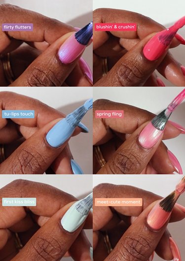 Swatching video with 6 dark skin thumbs being painted with each color of blushin' & crushin' polish