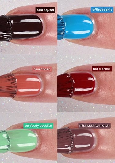 Video thumbnail of 6  finger nails being painted with nail polish from the essie odd squad collection