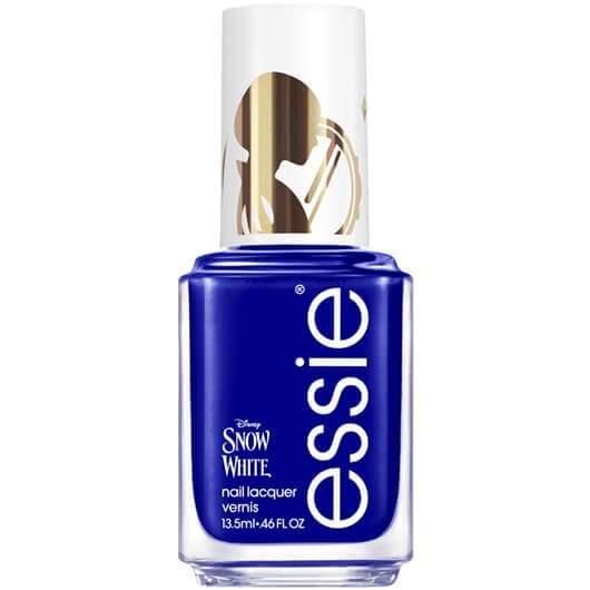 White background with a bottle of brave and true essie nail polish in saturated mid-tone blue