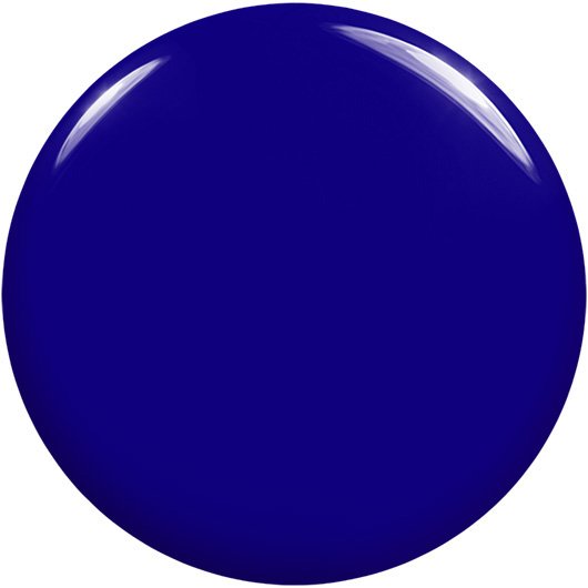 White background with round puddle of brave and true essie nail polish, a saturated mid-tone blue