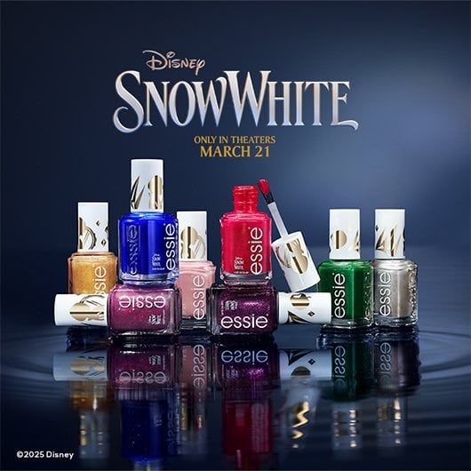 Collection of bottles of 8 Snow White nail polish shades by essie