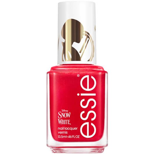 A bottle of just take a bite apple red essie nail polish on a white background