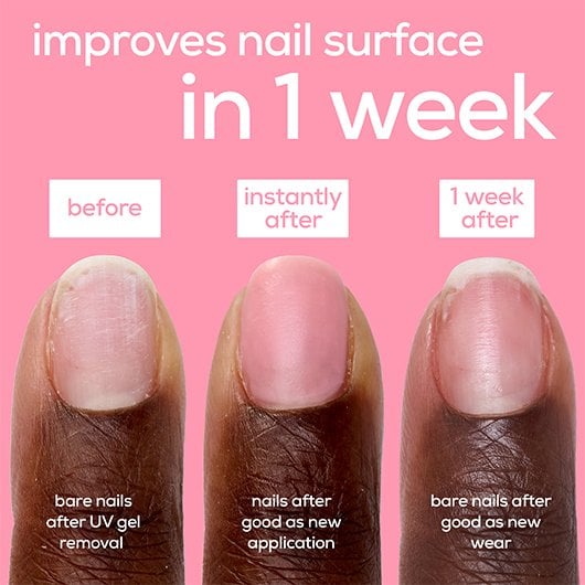 Three fingernails showing the nail perfector's progressive improvements on nail surface