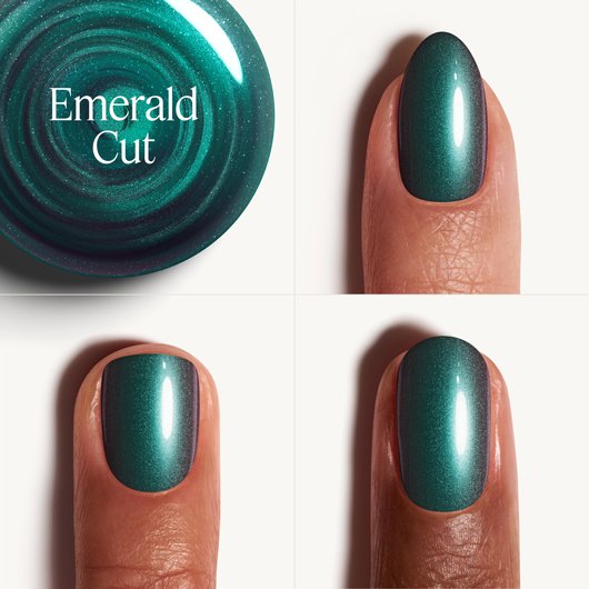 Essie Emerald Cut teal nail polish shown with 3 different skintones