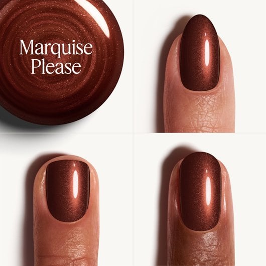 Essie Marquise Please brown nail polish shown with 3 different skintones