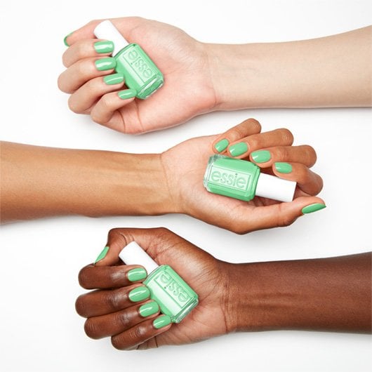 perfectly peculiar green nail polish on 3 skintones