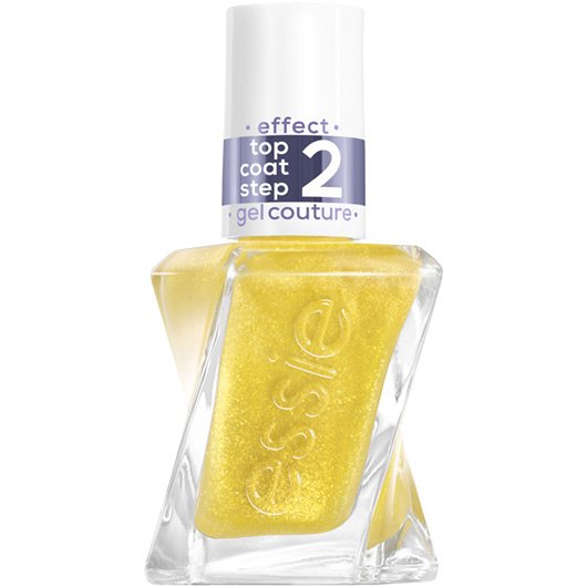a single bottle of essie metallic glaze top coat shade crushed gold against a white background