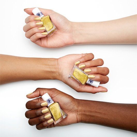 crushed gold metallic glaze top coat essie nail polish on 3 skintones