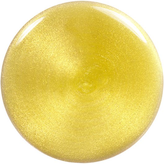 circular swatch of shade crushed gold from the essie metallic glaze top coat collection