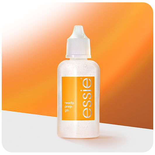 essie's ready.prep go 3-in-1 cuticle remover against an orange background