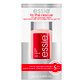 a bottle of essie brittle nails treatment on wet sheer polish with a solid red background.